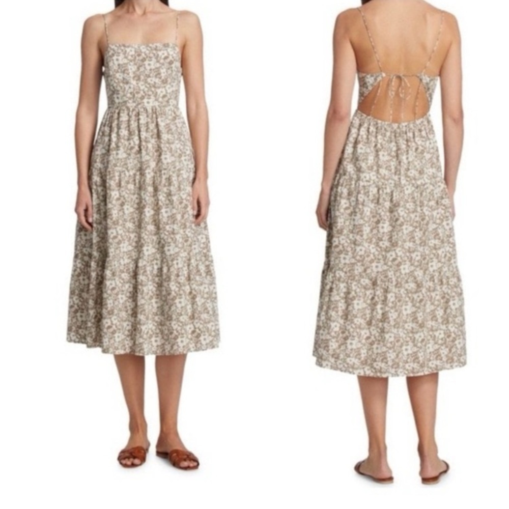 Rails Leni Cafe Floral Dress ‎ Extra Small Beige Floral Tiered Spaghetti Straps - Picture 3 of 15